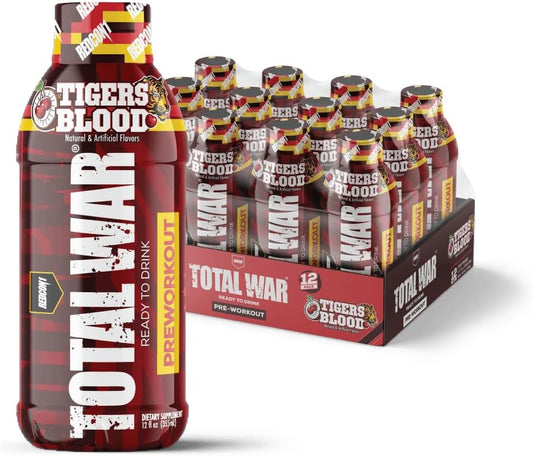 Endurance-Boosting REDCON1 Total War Ready to Drink Pre Workout - Keto-Friendly RTD Amino Acid & Citrulline Malate Formula for Men & Women - Tiger's Blood Flavor, 12 Servings