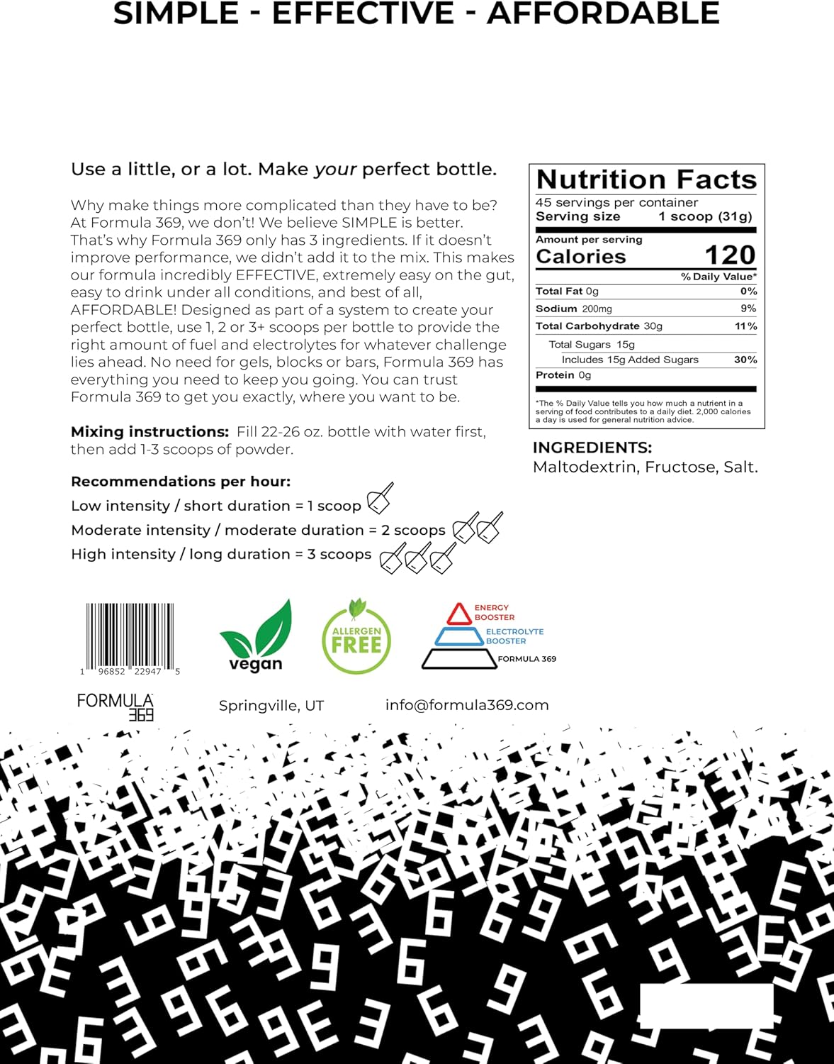Endurance Fuel Drink Mix - 45 Servings, 30g Carbs per Scoop, High Carb Glucose Fructose Formula for Endurance Sports - 3 lb. Bag