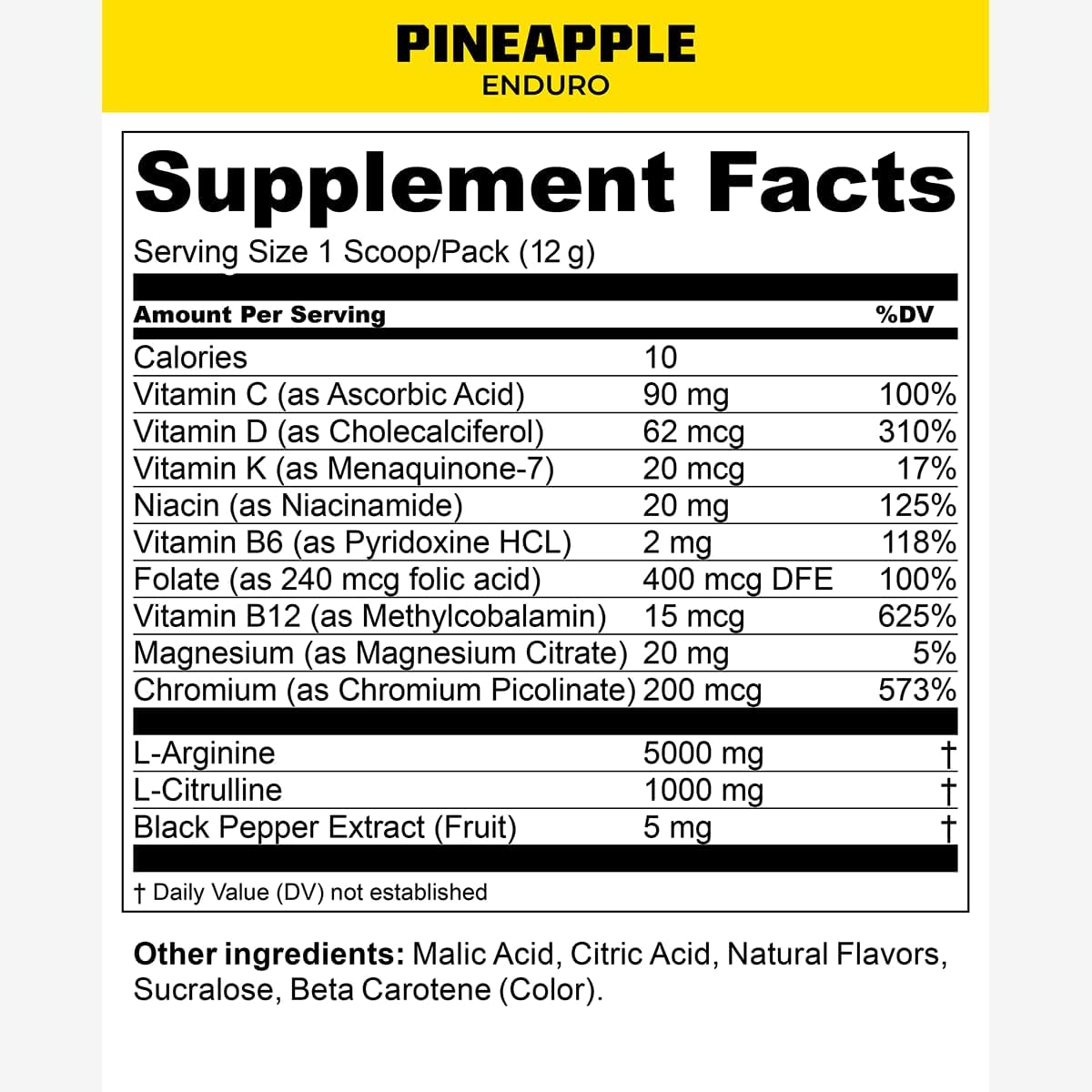 Enduro Nitric Oxide Supplement & Stim-Free Pre Workout - Pineapple Crush Flavor - 30 Servings - Magnesium Citrate, Beet Root Powder, Niacinamide