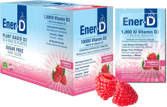 Ener-C Ener-D Raspberry Multivitamin Drink Powder - Sugar Free with Vitamin D3 for Immune & Energy Support - Men & Women - Zinc, Vitamin B & C, Electrolytes - Vegan, Non-GMO - 24 Servings