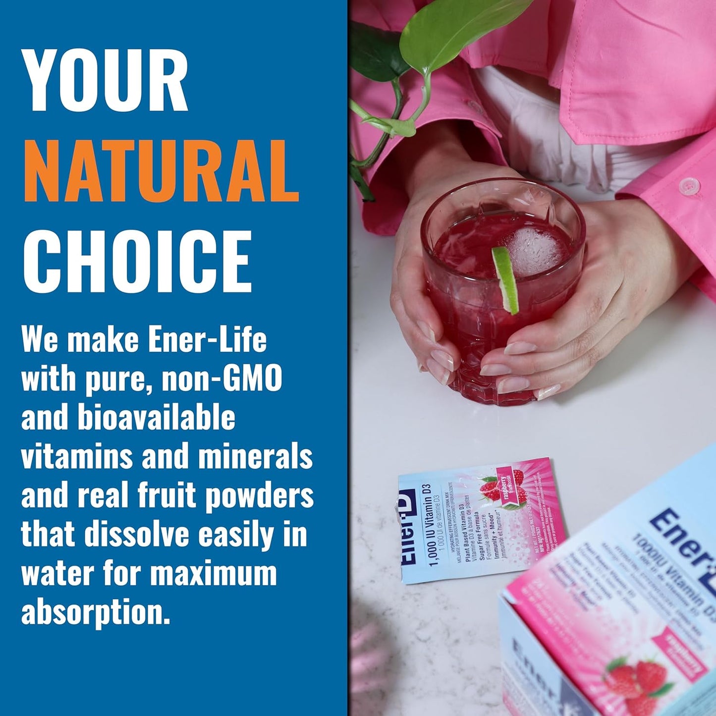 Ener-C Ener-D Raspberry Multivitamin Drink Powder - Sugar Free with Vitamin D3 for Immune & Energy Support - Men & Women - Zinc, Vitamin B & C, Electrolytes - Vegan, Non-GMO - 24 Servings