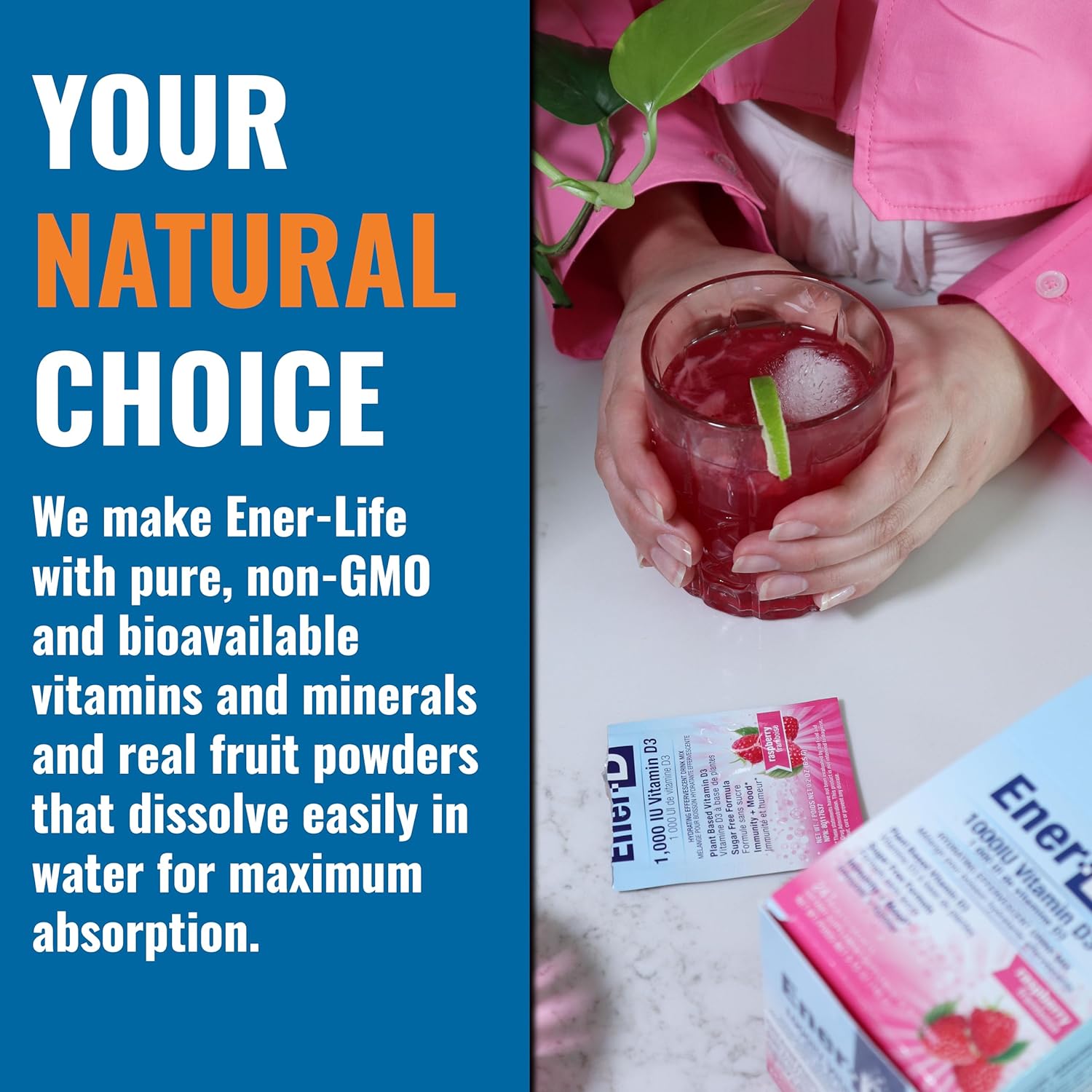 Ener-C Ener-D Raspberry Multivitamin Drink Powder - Sugar Free with Vitamin D3 for Immune & Energy Support - Men & Women - Zinc, Vitamin B & C, Electrolytes - Vegan, Non-GMO - 24 Servings