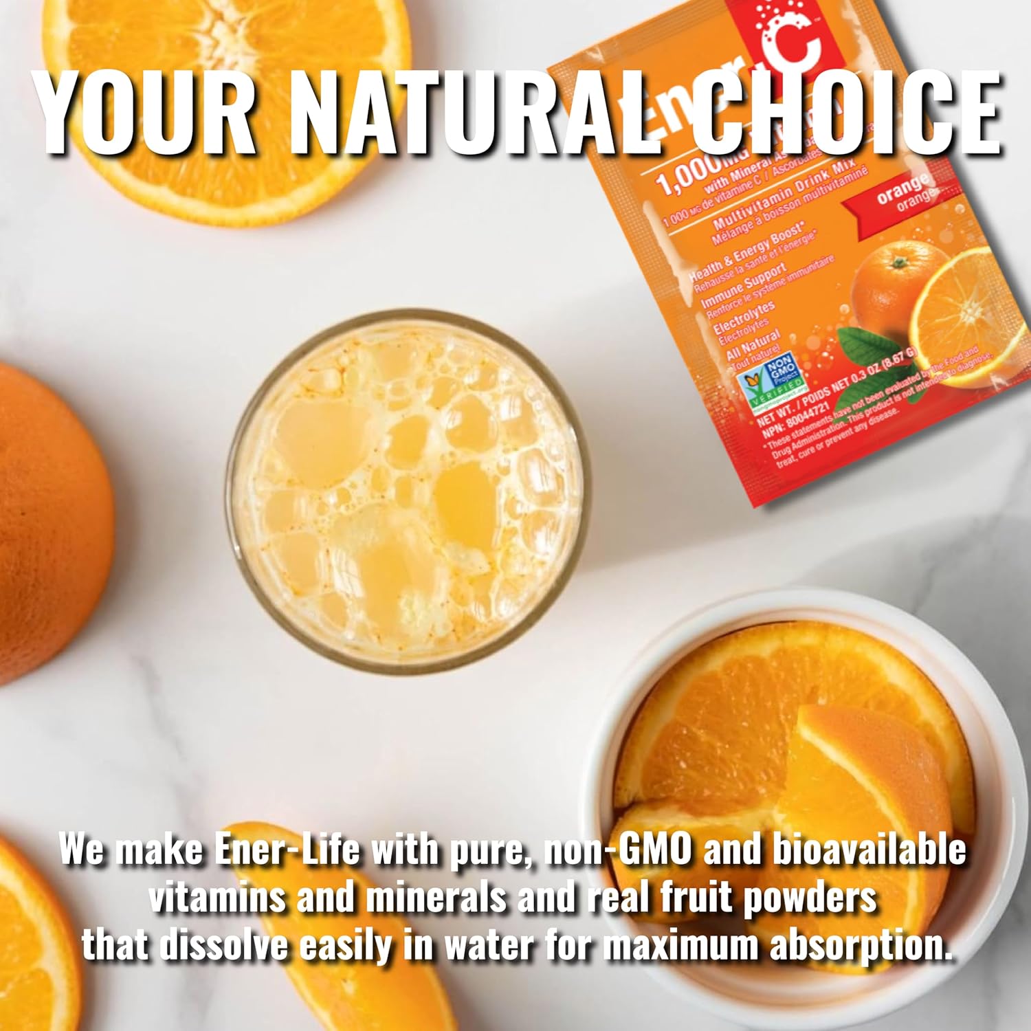 Ener-C Orange Multivitamin Drink Mix Powder with 1000mg Vitamin C & Electrolytes - Natural Energy & Immune Support for Women & Men - Vegan & Gluten Free - 30 Packets
