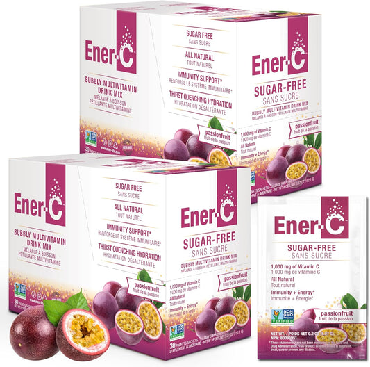 Ener-C Passion Fruit Multivitamin Drink Mix - Sugar Free Energy with 1000mg Vitamin C & Electrolytes - Immunity Support - Non-GMO Vegan, Gluten Free - 60 Pack