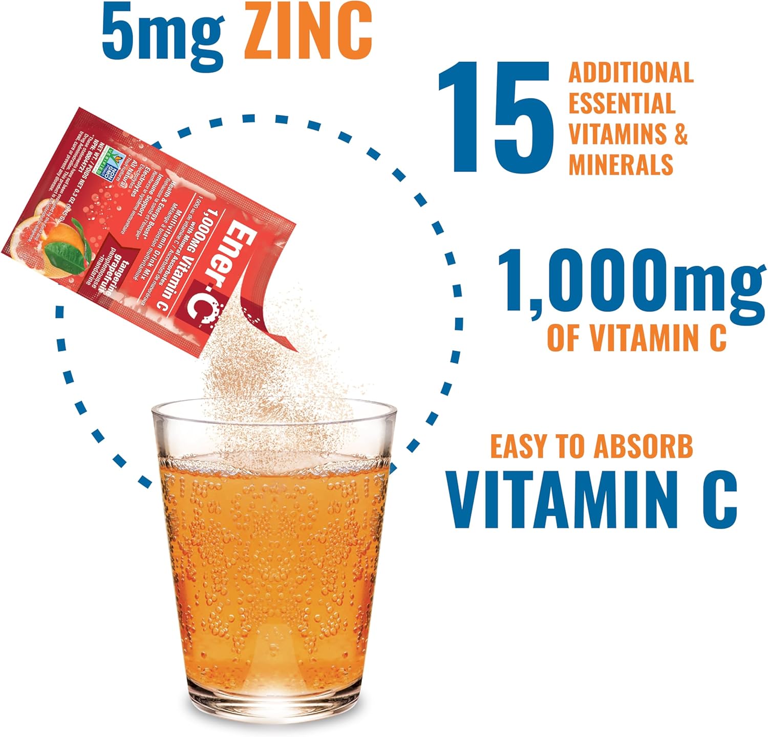 Ener-C Tangerine Grapefruit Multivitamin Drink Mix Powder - Vitamin C 1000mg with Electrolytes - Natural Energy & Immune Support - Vegan & Gluten Free - 30 Packets