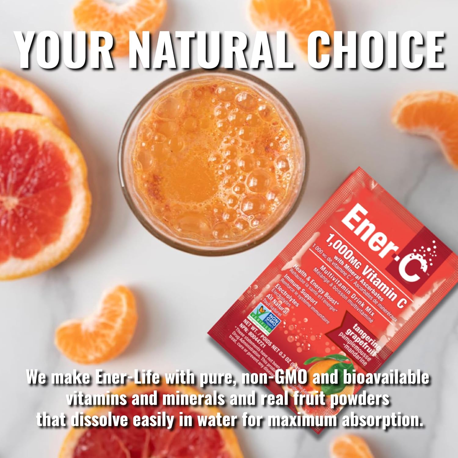 Ener-C Tangerine Grapefruit Multivitamin Drink Mix Powder - Vitamin C 1000mg with Electrolytes - Natural Energy & Immune Support - Vegan & Gluten Free - 30 Packets