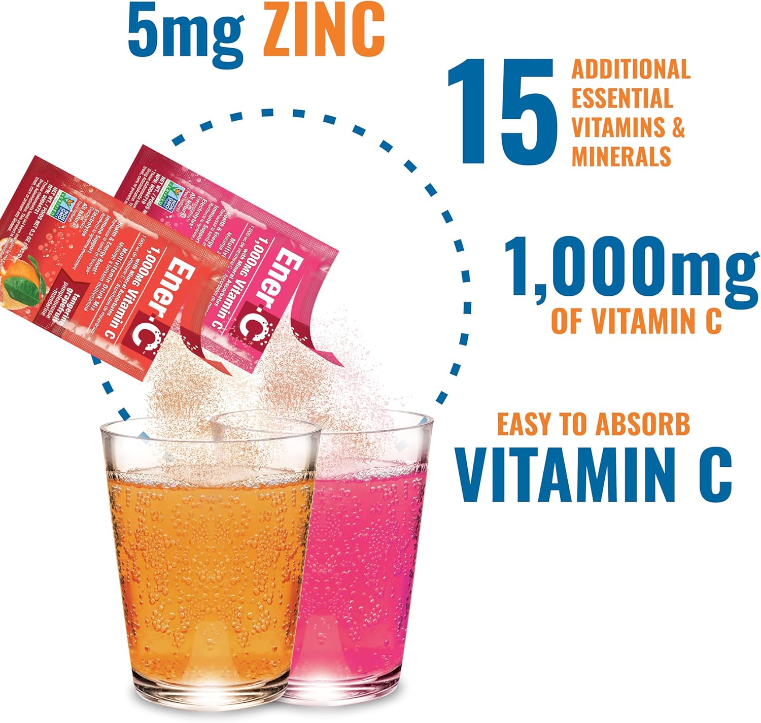 Ener-C Variety Pack Multivitamin Drink Mix Powder - Vitamin C 1000mg & Electrolytes with Real Fruit Juice - Natural Energy & Immune Support - Non-GMO Vegan & Gluten Free - 60 Count