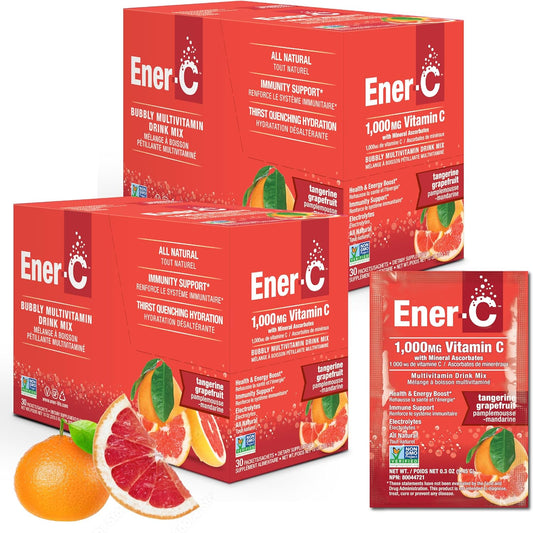 Ener-C Vitamin C Immune Support Drink Mix, 1000mg Effervescent Multivitamin Powder with Electrolytes, Tangerine Grapefruit Flavor, 120 Packets