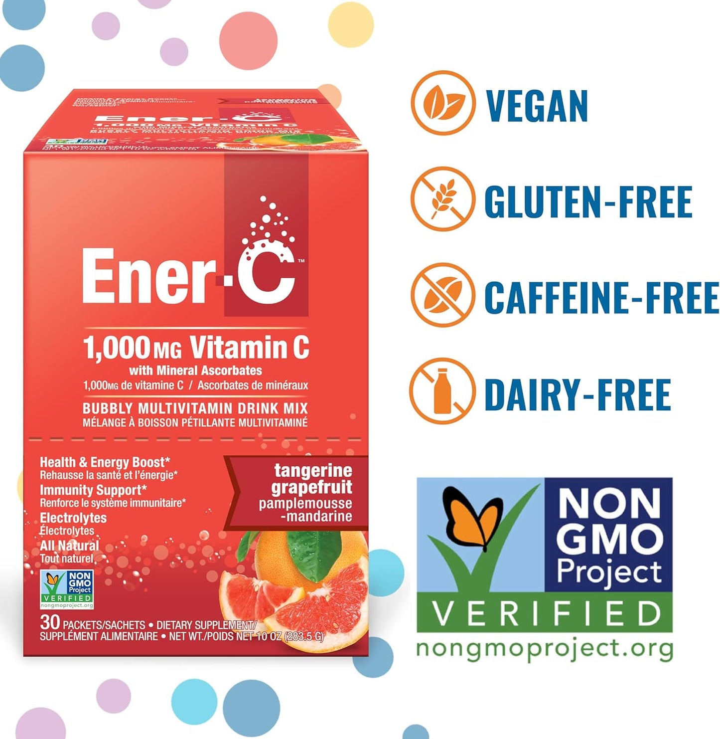 Ener-C Vitamin C Immune Support Drink Mix, 1000mg Effervescent Multivitamin Powder with Electrolytes, Tangerine Grapefruit Flavor, 120 Packets