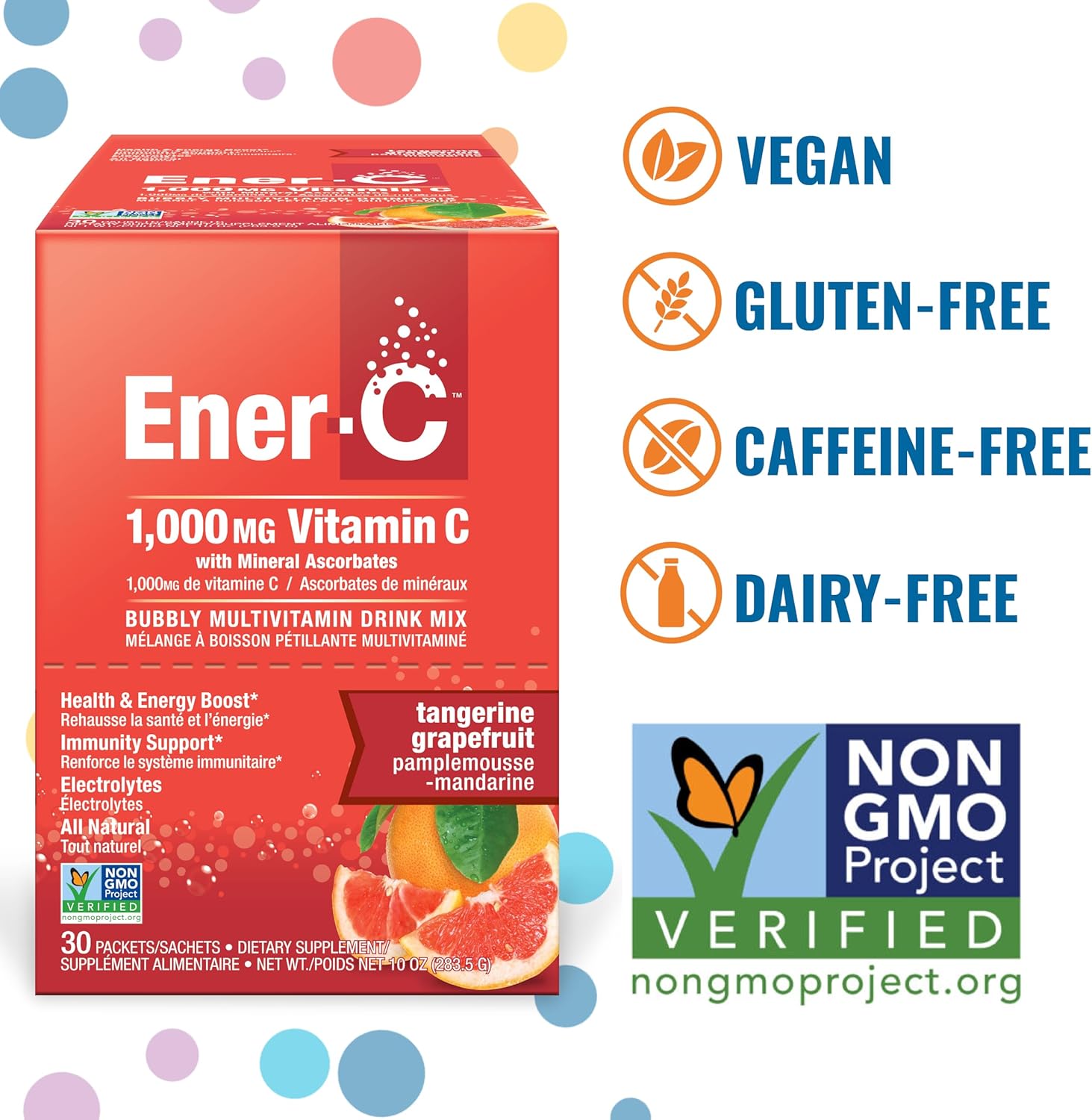 Ener-C Vitamin C Immune Support Drink Mix, 1000mg Effervescent Multivitamin Powder with Electrolytes, Tangerine Grapefruit Flavor, 120 Packets