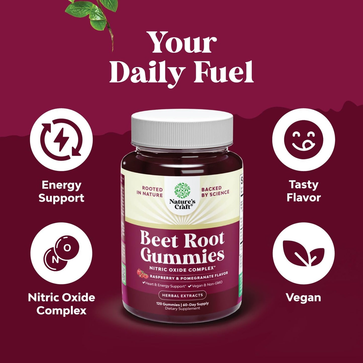 Energizing Beet Root Gummies for Adults - Boost Flow & Heart Health with Grapeseed, Pomegranate, Vitamin B12 - Vegan & Gluten Free - 2 Month Supply