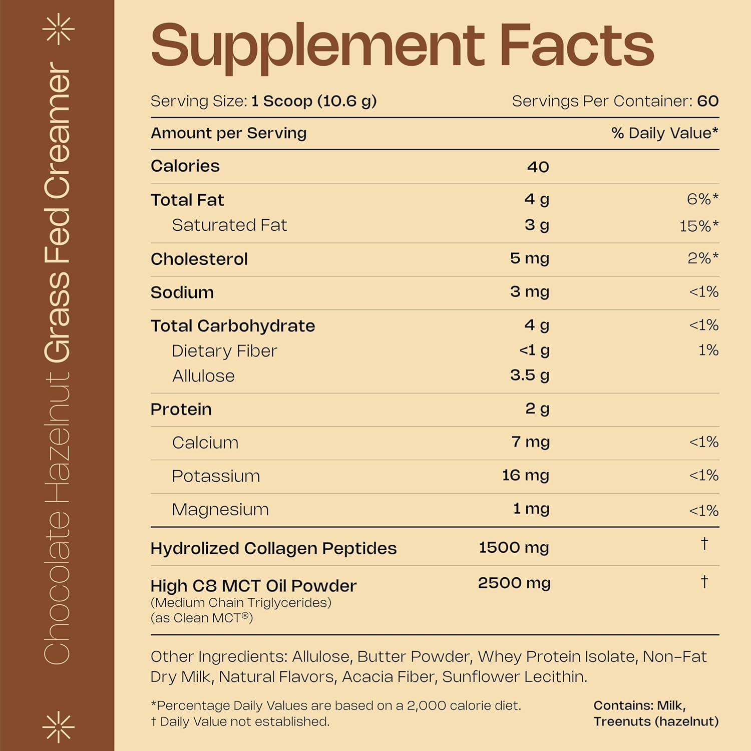Energizing Chocolate Hazelnut Keto Coffee Creamer with MCT Oil & Collagen Peptides - 22 oz