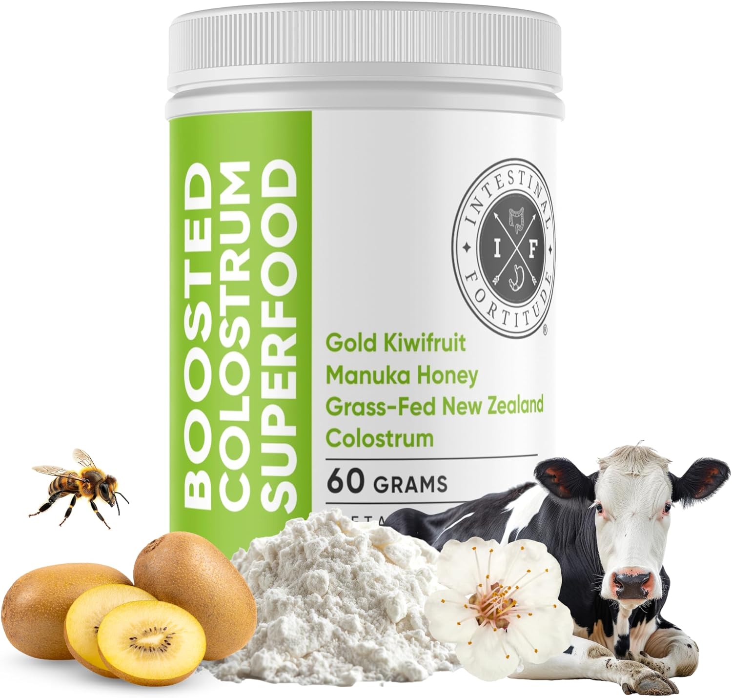 Energizing Grass-Fed Bovine Colostrum Superfood Powder for Digestion & Immune Health - 60g Dietary Supplement with Gold Kiwifruit & Manuka Honey