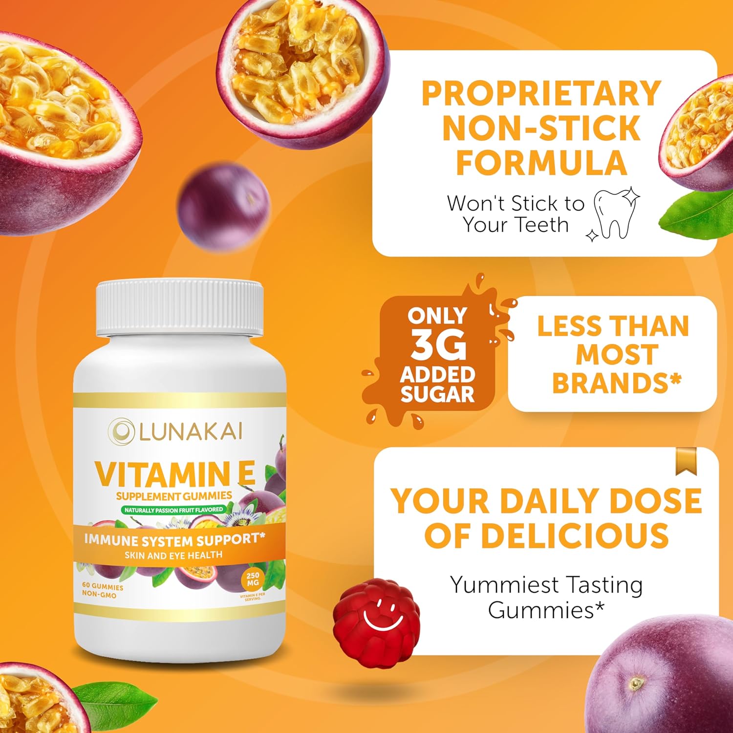 Energy and Bone Health Bundle: Lunakai Vitamin B12 & E Gummies - 3000mcg for Adults + 250mg 1000iu VIT E & C Supplements