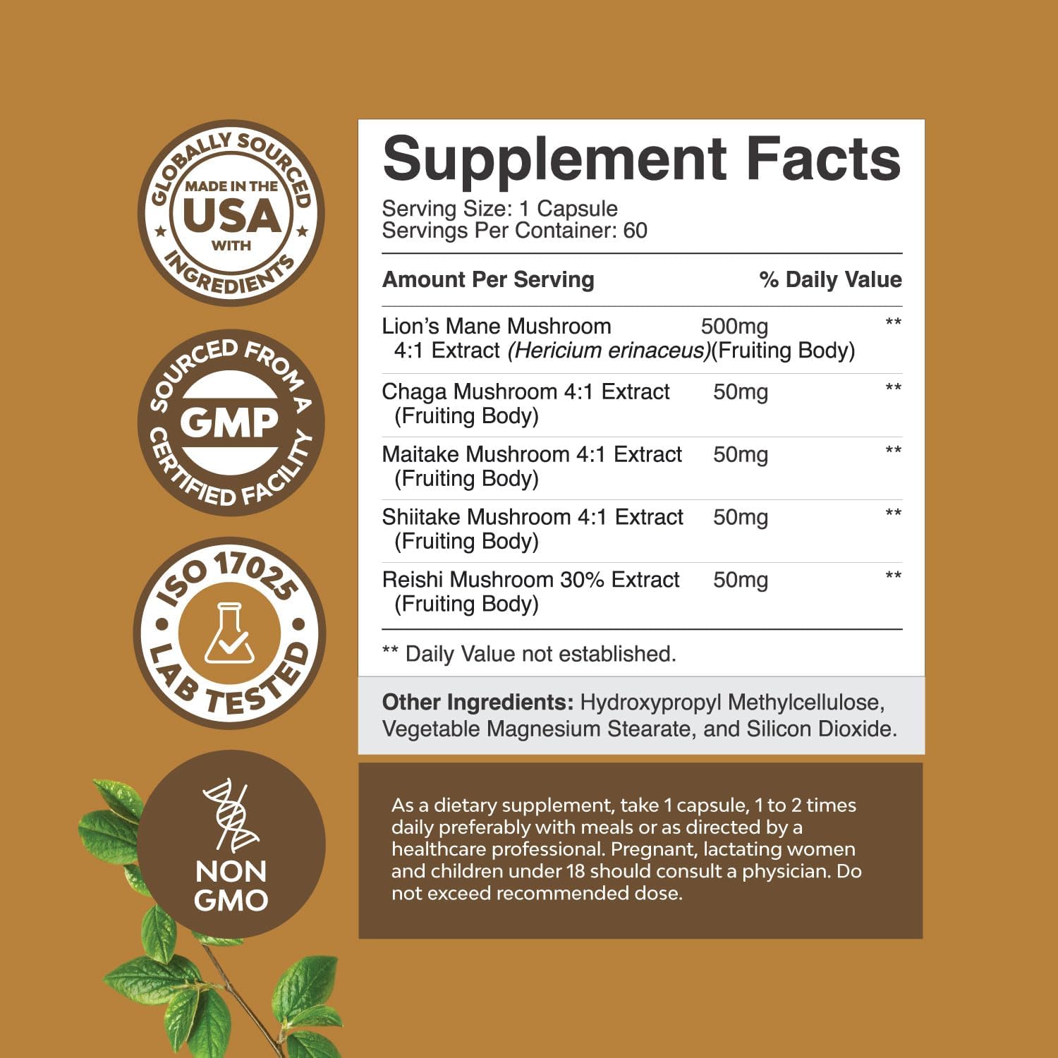 Energy and Focus Support Bundle: Free Form L Tyrosine Capsules + Lion's Mane Mushroom Brain Booster Nootropic Supplement