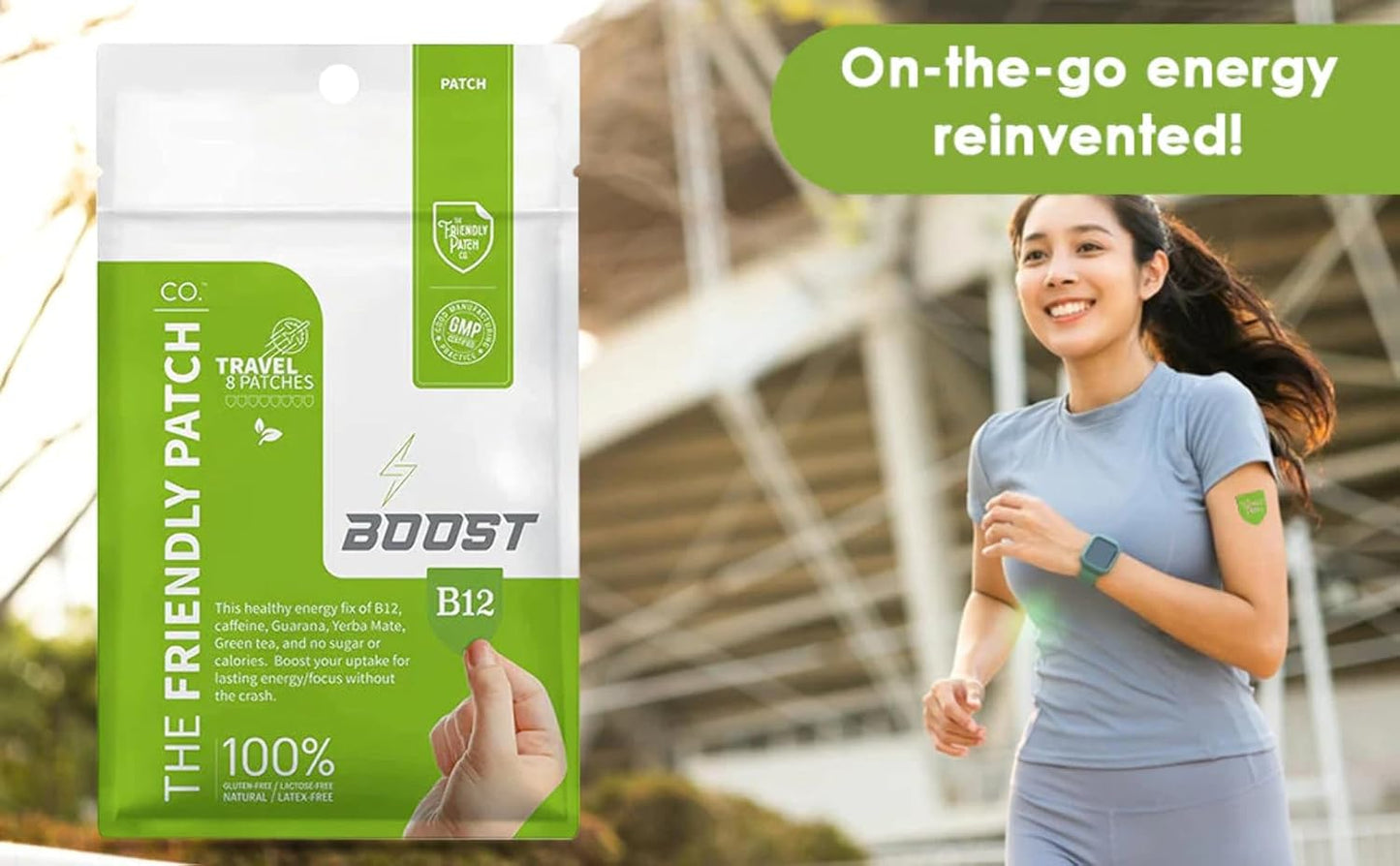 Energy Boost Travel Patches - 8 Pack with Caffeine, Guarana, Green Tea - Men and Women - The Friendly Patch.