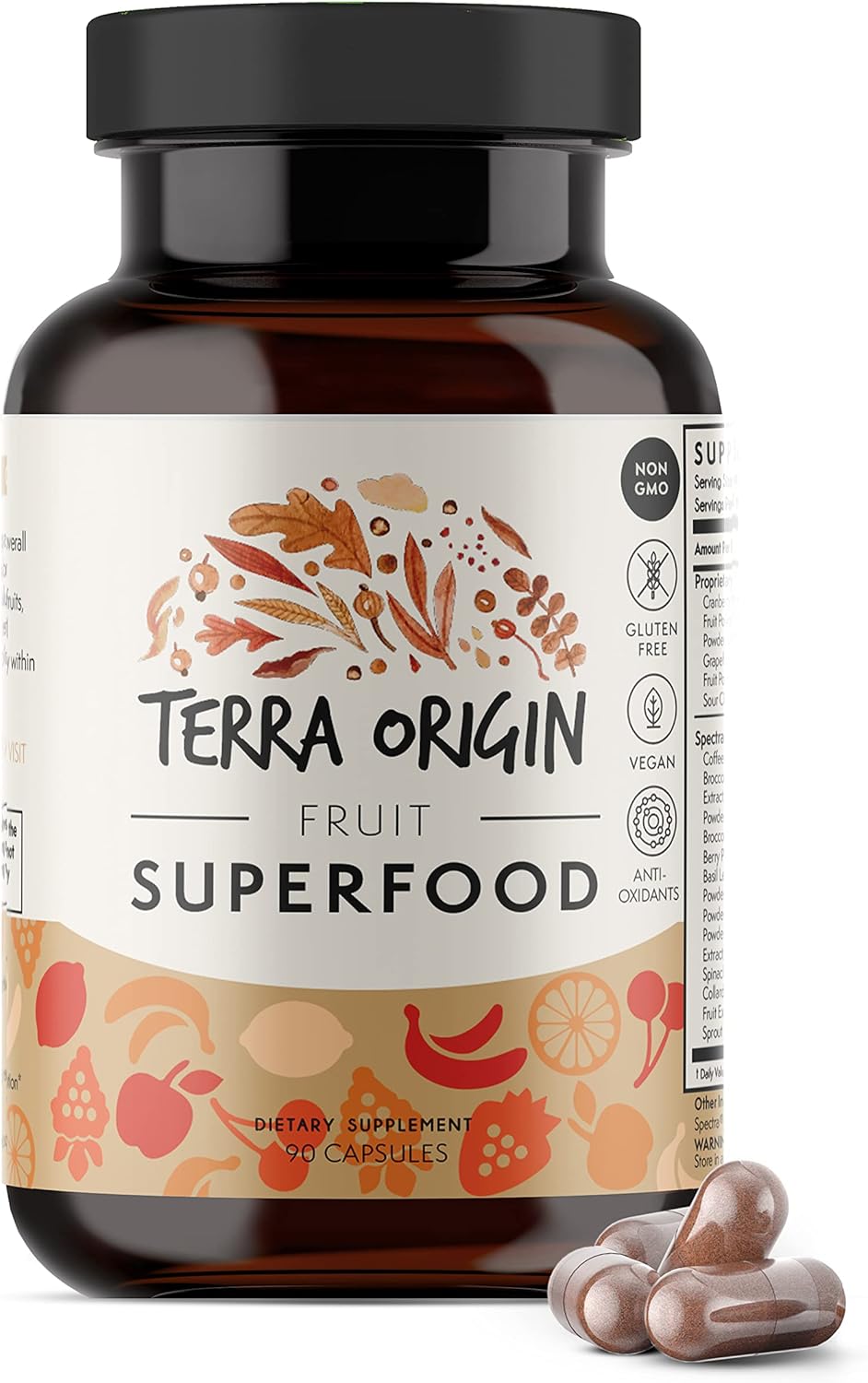 Energy-Boosting Fruit Superfood Supplements | 90 Capsules | Non GMO, Gluten Free | for Adults and Women by TERRA ORIGIN