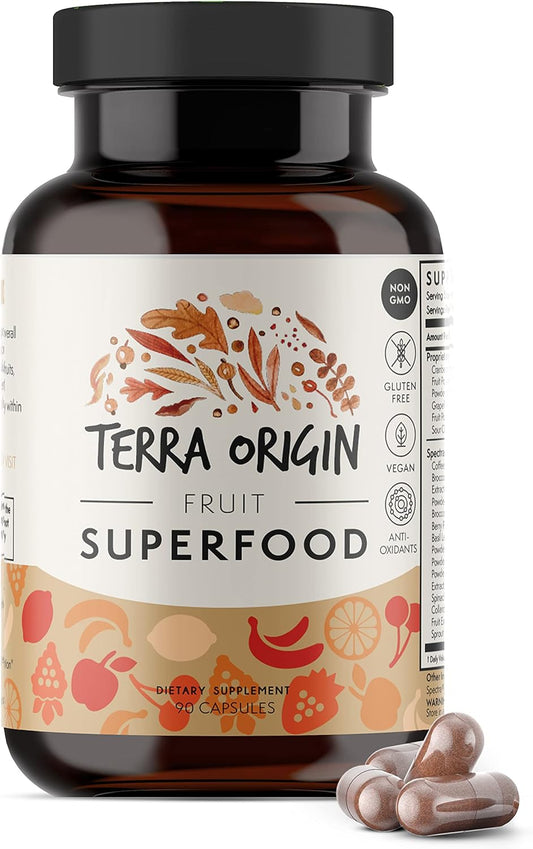 Energy-Boosting Fruit Superfood Supplements | 90 Capsules | Non GMO, Gluten Free | for Adults and Women by TERRA ORIGIN
