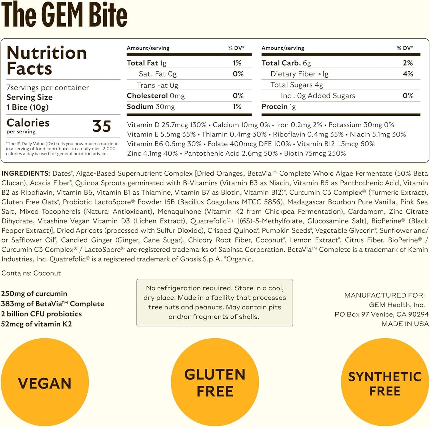 Energy-Boosting GEM Bite Daily Multivitamin Bites | 28 Servings | 20+ Whole-Food Vitamins & Minerals | Non-Habit Forming