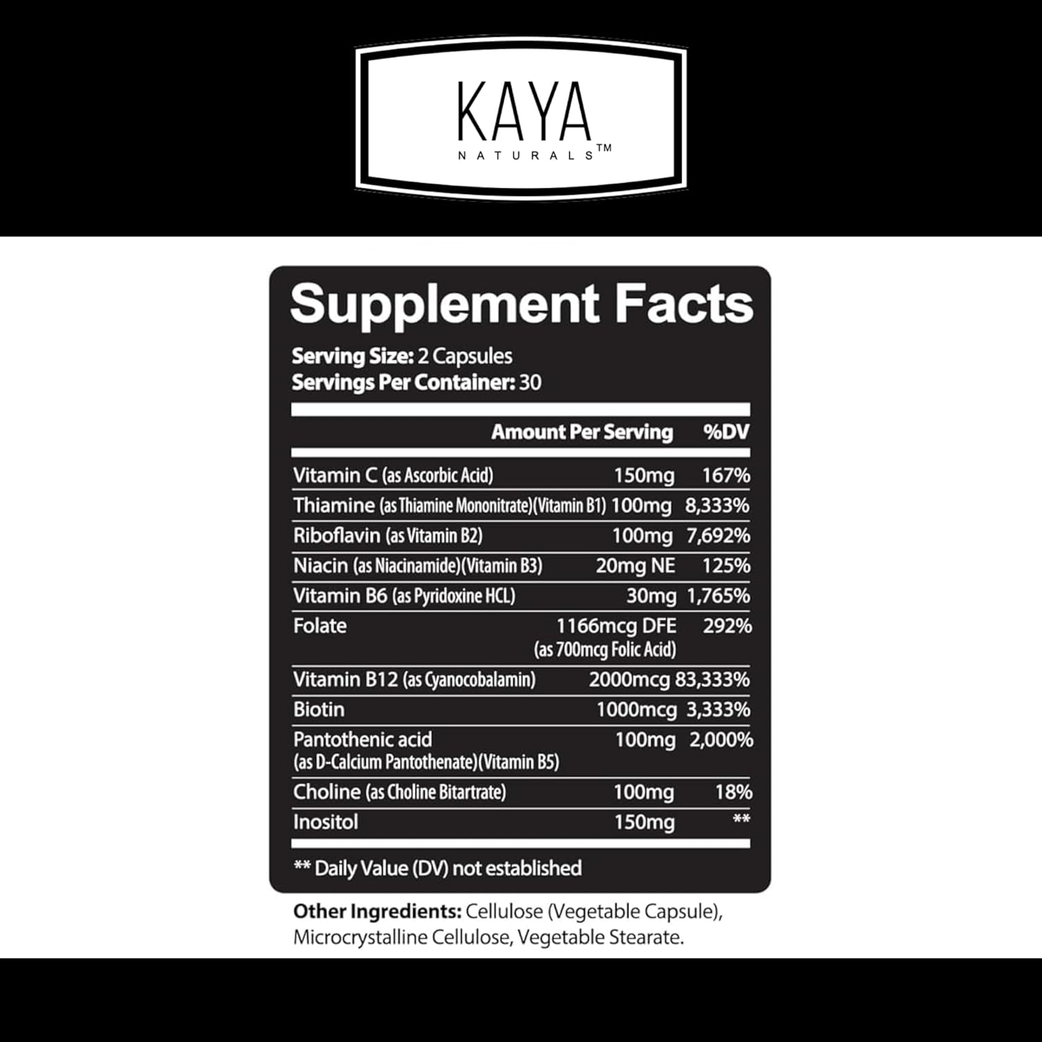 Energy-Boosting Multivitamin Supplement with B-12 Complex, Biotin, Choline, Inositol, Folate, and Vitamin C for Men & Women - 60 Count