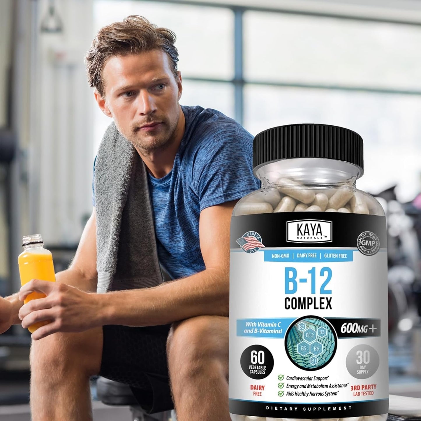 Energy-Boosting Multivitamin Supplement with B-12 Complex, Biotin, Choline, Inositol, Folate, and Vitamin C for Men & Women - 60 Count