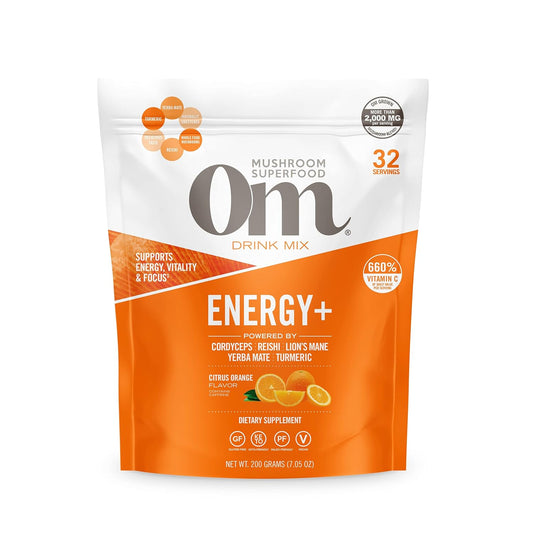 Energy-Boosting Mushroom Powder Mix with Cordyceps, Turmeric & B Vitamins, Citrus Orange Flavor - 7.05oz, 32 Servings, Pre-Workout & Immune Support