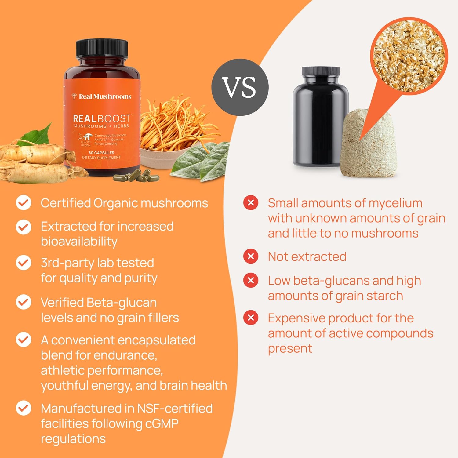 Energy-Boosting Mushroom Supplement Bundle: RealBoost & Cordyceps Capsules - Enhance Vitality & Endurance with Ginseng & Guayusa - Vegan, Non-GMO - 60ct & 120ct