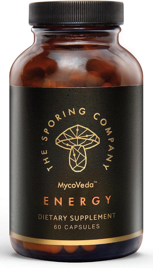 Energy-Boosting Mushroom Supplement with Cordyceps, Ashwagandha, and Guarana - 3X Mushroom Strength - Enhances Energy and Stamina - 60 Capsules