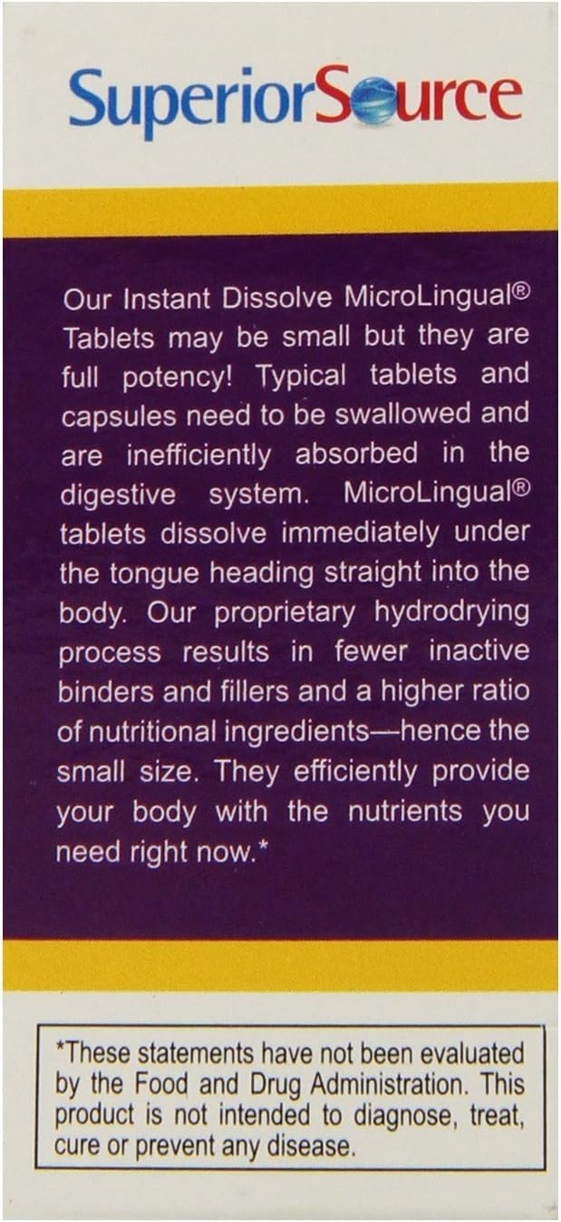Energy Boosting Vitamin B-12 & Folic Acid Tablets for Heart, Brain, & Stress Support - 100 Sublingual Dissolving Tablets
