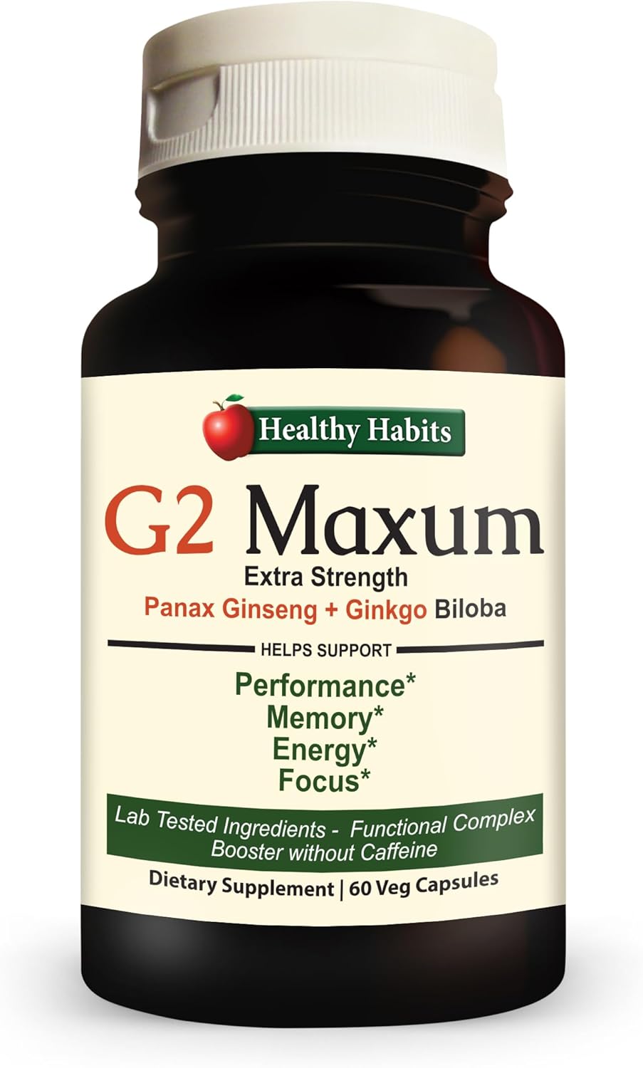 Energy & Cognitive Function Support: G2 Maxum Panax Ginseng + Ginkgo Biloba Capsules - 60 Veg Capsules