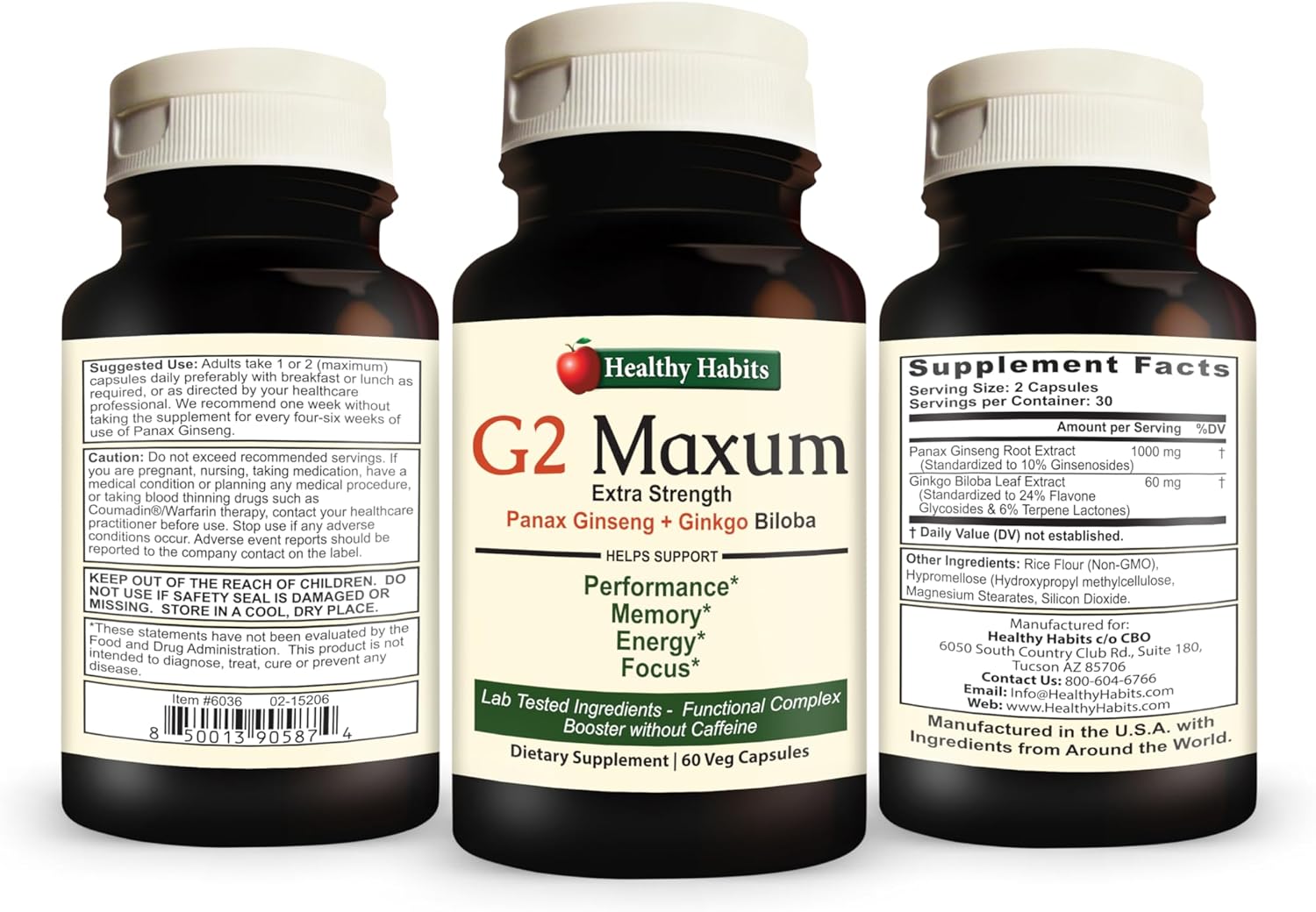 Energy & Cognitive Function Support: G2 Maxum Panax Ginseng + Ginkgo Biloba Capsules - 60 Veg Capsules