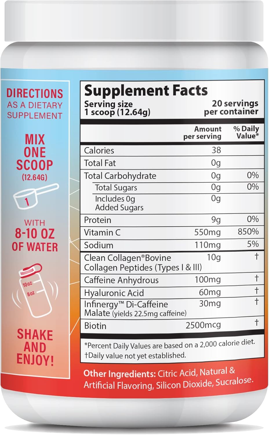 Energy Collagen Powder with Caffeine, Vitamin C, Biotin & Hyaluronic Acid - Hair, Nail, Skin Support - Type I & III - Strawberry Banana Flavor - 8.92 oz