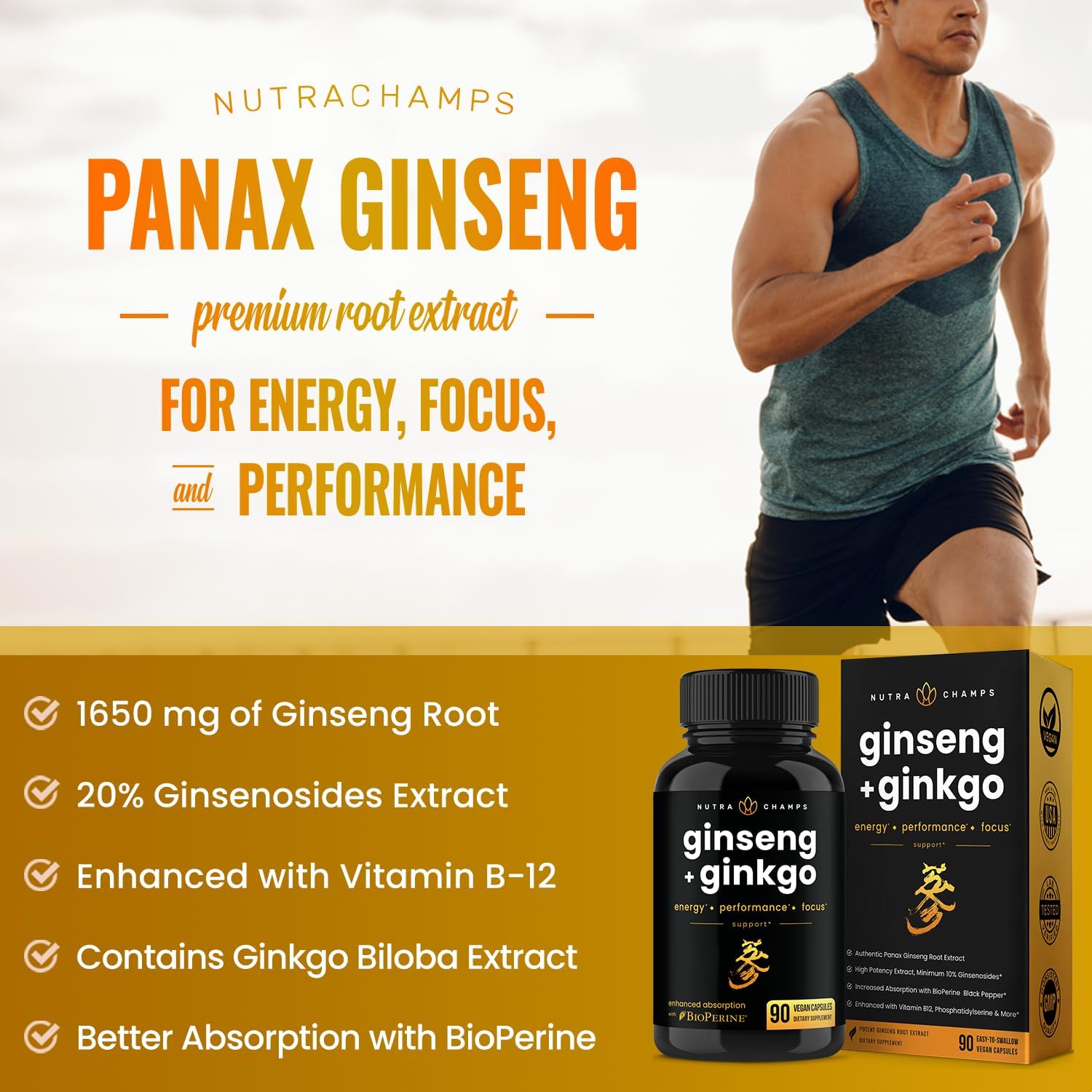 Energy, Focus, and Stamina Support Bundle with Ginseng Gold & Korean Red Panax Ginseng - NutraChamps Duo