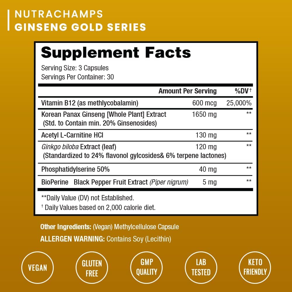 Energy, Focus, and Stamina Support Bundle with Ginseng Gold & Korean Red Panax Ginseng - NutraChamps Duo