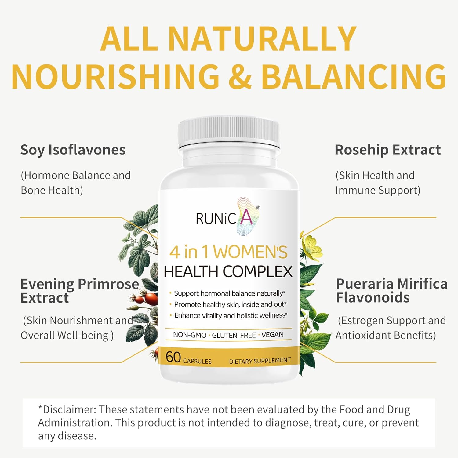 Energy & Focus Support Complex with Soy Isoflavones, Pueraria Mirifica, and Herbal Extracts for Vitality and Balance - Made in USA