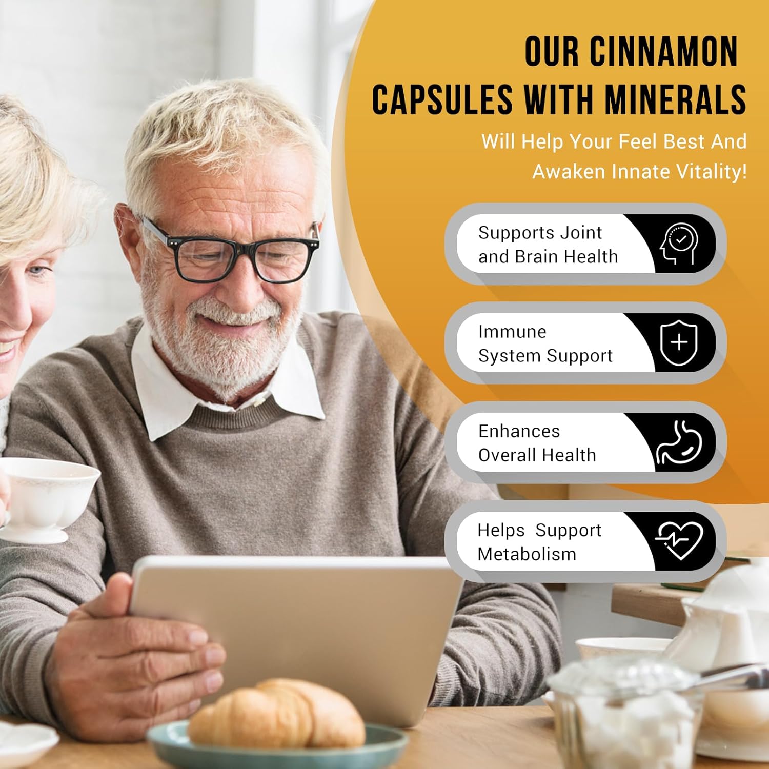Energy, Heart, and Metabolism Support Vegan Capsules with Ceylon Cinnamon, Turmeric, and Chromium GTF - 120 Capsules for Men and Women