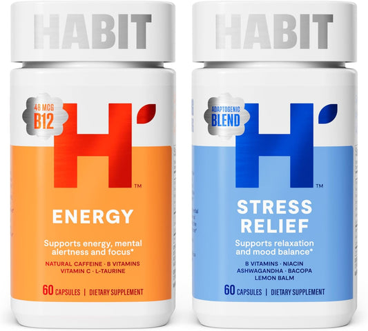 Energy & Stress Relief Mood Bundle - 60 Capsules Each. Boost Alertness & Focus, Promote Relaxation & Mood Balance. Vegan & Non-GMO.
