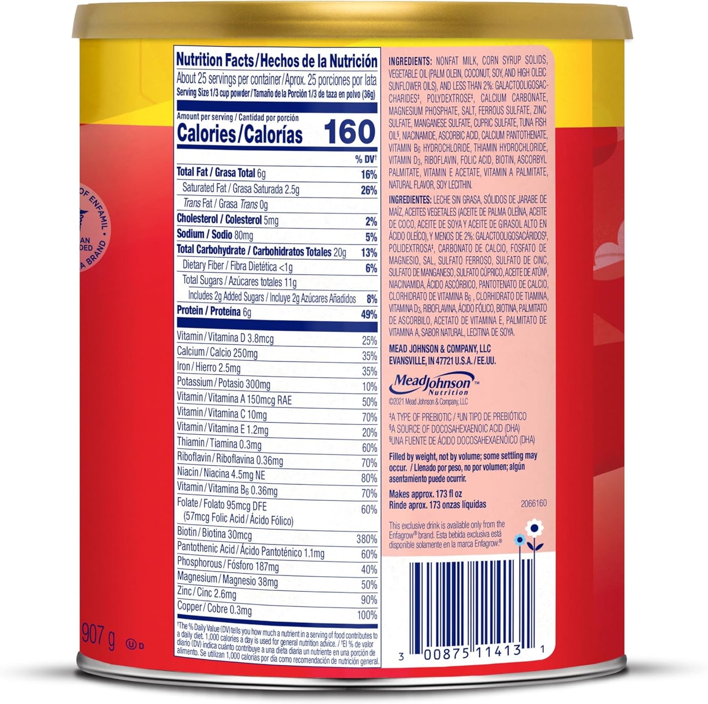 Enfagrow Premium Toddler Nutritional Drink, Vanilla Flavor, 32 Oz Canister, Pack of 4, with Omega-3 DHA, Prebiotics, and Vitamins for Brain and Immune Support