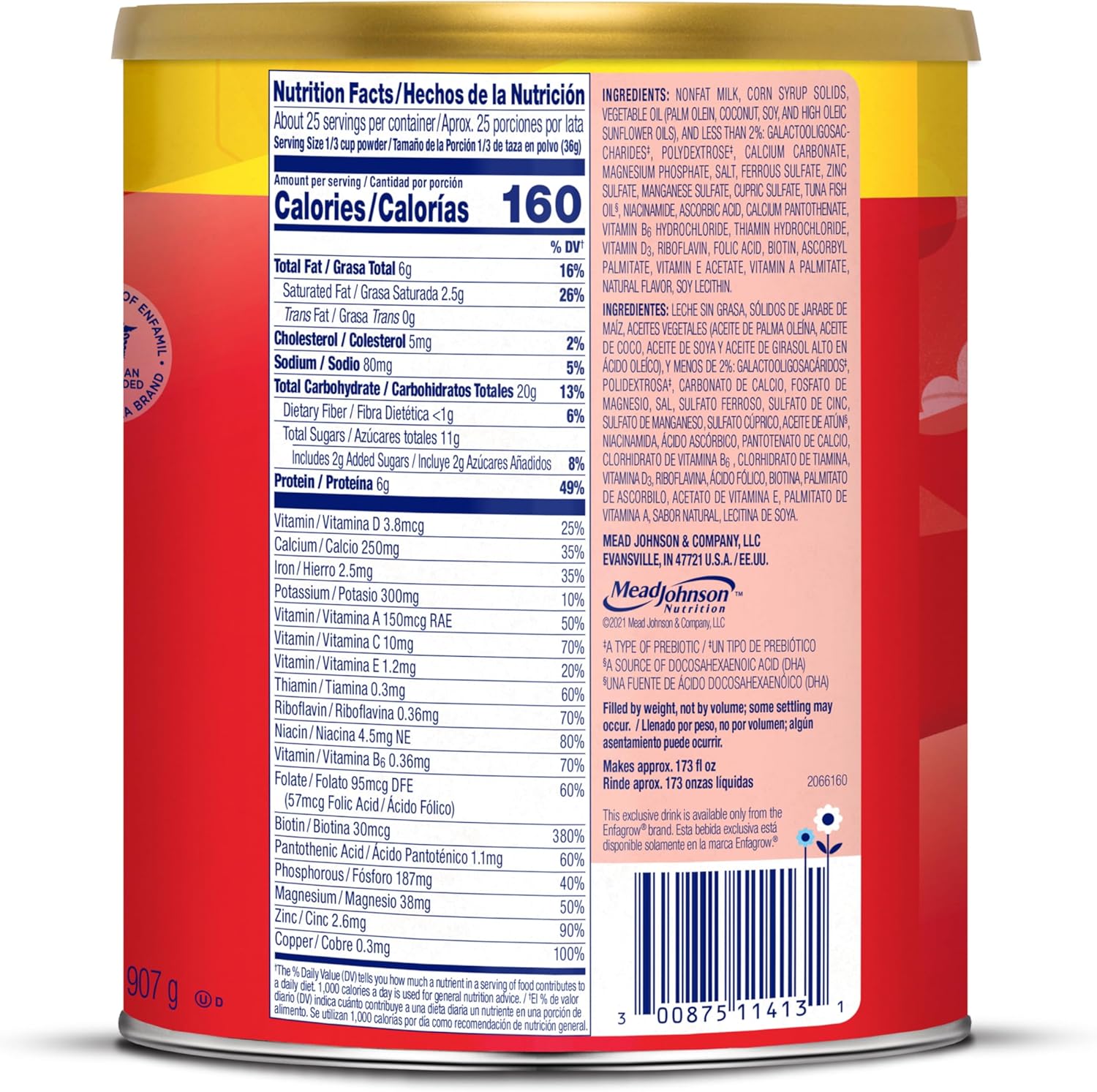 Enfagrow Premium Toddler Nutritional Drink, Vanilla Flavor, 32 Oz Canister, Pack of 4, with Omega-3 DHA, Prebiotics, and Vitamins for Brain and Immune Support