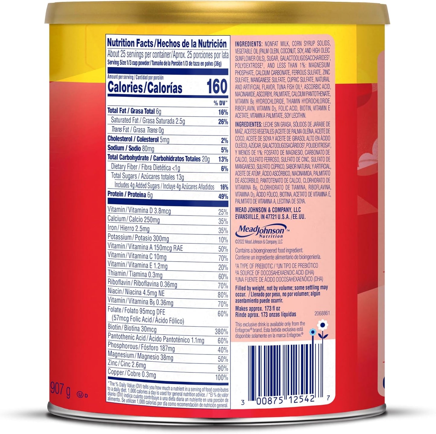 Enfagrow Premium Toddler Nutritional Drink, Vanilla Flavor, 32 Oz Canister, Pack of 4, with Omega-3 DHA, Prebiotics, and Vitamins for Brain and Immune Support