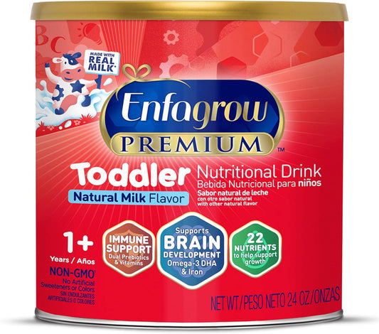 Enfagrow PREMIUM Toddler Nutritional Drink with Real Milk, Omega-3 DHA, Prebiotics, Non-GMO Powder - 24 Oz Can