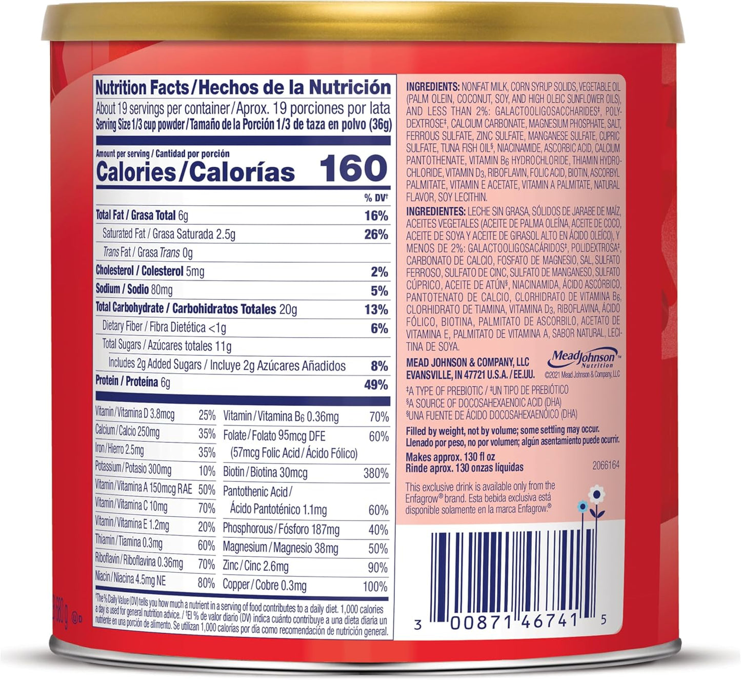 Enfagrow PREMIUM Toddler Nutritional Drink with Real Milk, Omega-3 DHA, Prebiotics, Non-GMO Powder - 24 Oz Can