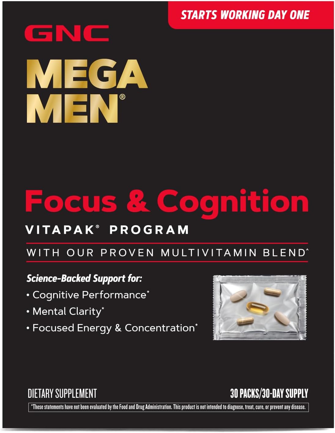 Enhance Focus & Cognition with GNC Mega Men Vitapak Program - 30 Servings