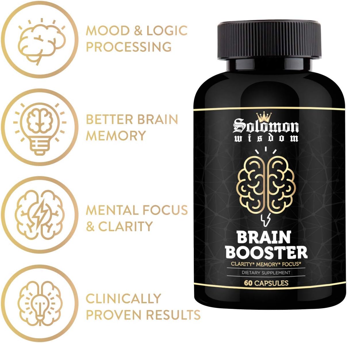 Enhance Memory & Focus with Solomon Wisdom Nootropic Supplement - 60 Capsules for Improved Concentration & Clarity