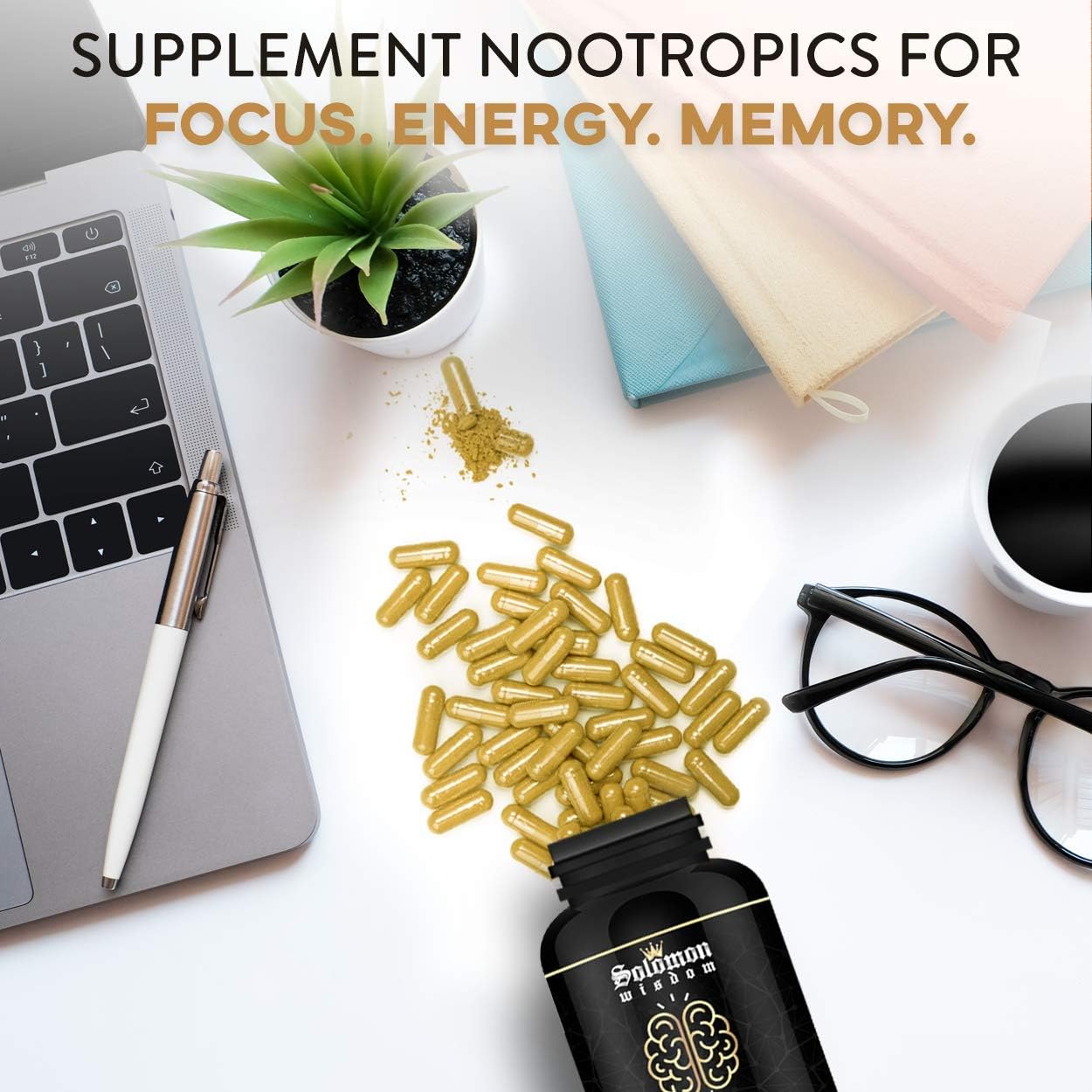 Enhance Memory & Focus with Solomon Wisdom Nootropic Supplement - 60 Capsules for Improved Concentration & Clarity