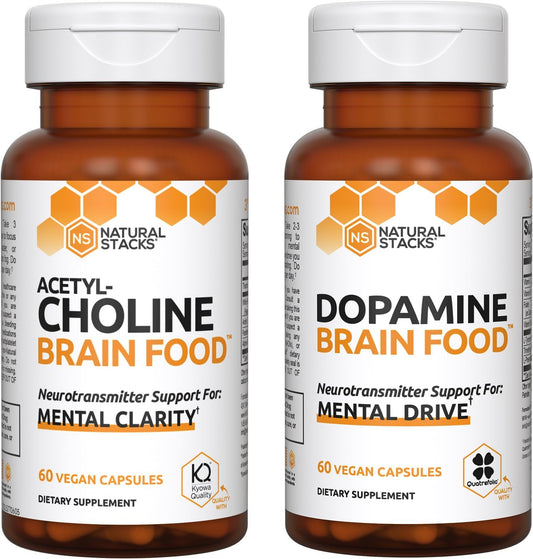 Enhance Mental Drive and Clarity with NATURAL STACKS Dopamine + Acetylcholine Brain Food Bundle - 120 Capsules