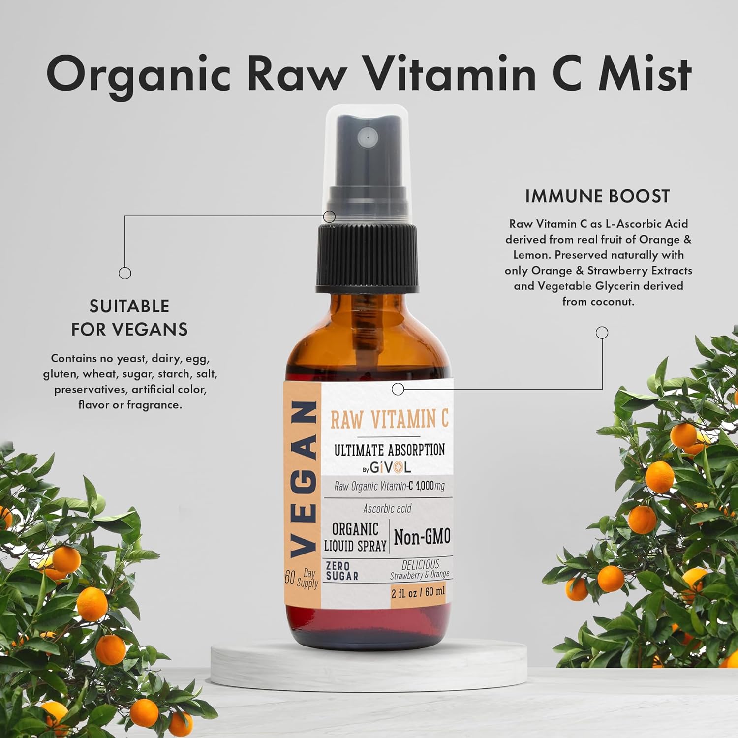 Enhanced Potency GIVOL Raw Bromelain Mist-Liquid Pineapple Extract with Vitamin C - 500mg Spray for Daily Essential Protein Support and Wellness Benefits