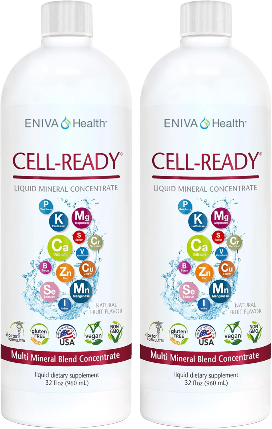 Eniva Cell Ready Ionic Multi Minerals Concentrate 2 Pack - Natural Flavors, Magnesium, Zinc, Chromium, Selenium | Rapid Absorption Liquid Minerals for Nutritional Balance