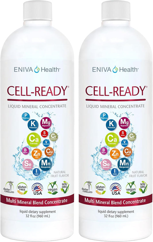 Eniva Cell Ready Ionic Multi Minerals Concentrate 2 Pack - Natural Flavors, Magnesium, Zinc, Chromium, Selenium | Rapid Absorption Liquid Minerals for Nutritional Balance