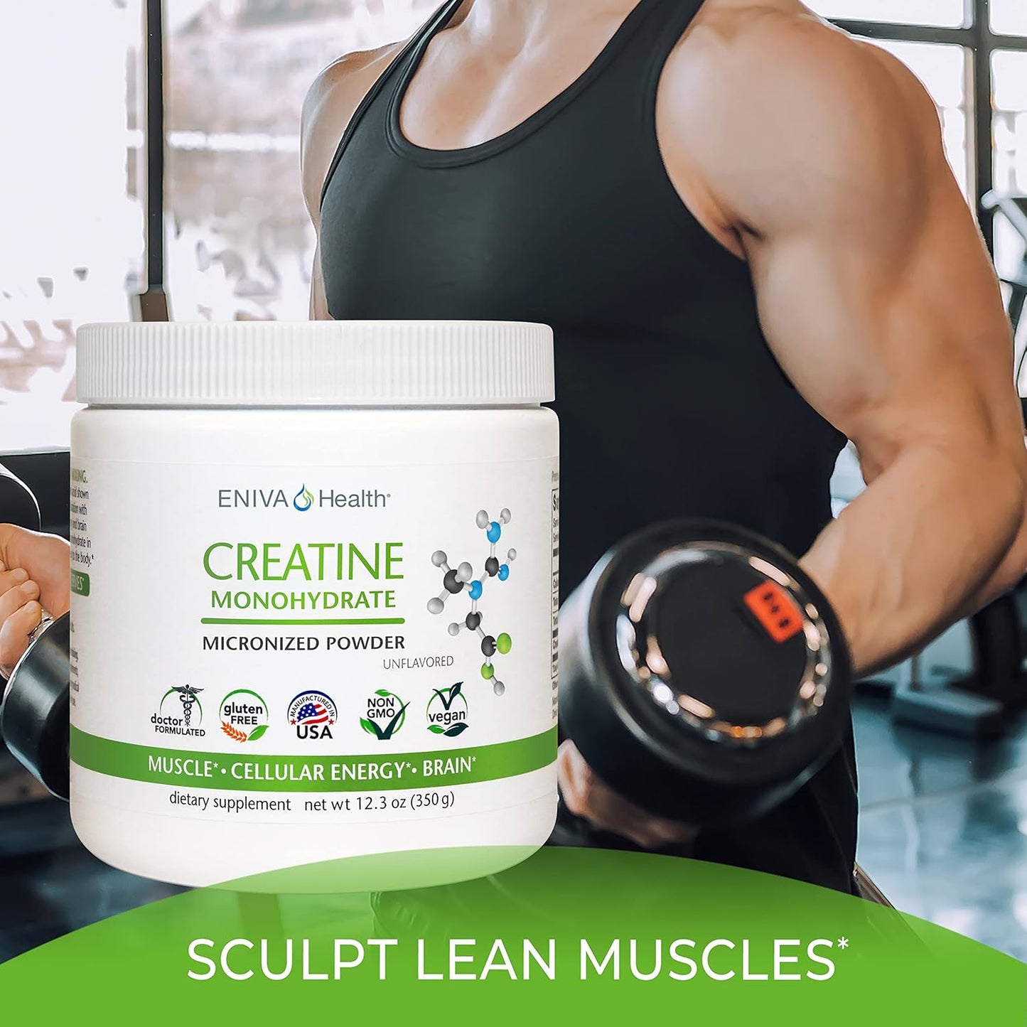 Eniva Health Creatine Monohydrate Powder - 5g, 7.9 oz - Muscle Support & Growth - Cellular Energy & Focus - Pharmaceutical Grade - 45 Servings